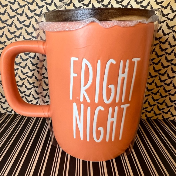 Halloween Matte Orange Fright Night Mug with Wood Spiderweb Lid Coaster - Picture 5 of 6